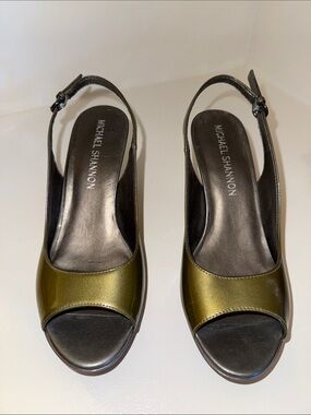 Michael Shannon Metallic Deep Gold Peep-Toe Slingback Heels